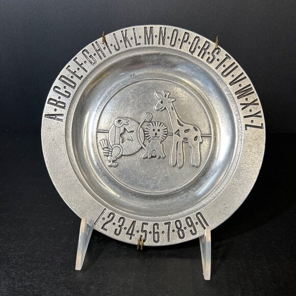 Pewtrex Alphabet & Numbers Baby Pewter Decorative Plate Dish Bowl - Picture 1 of 3